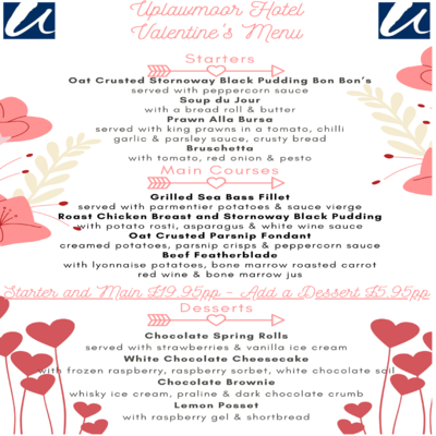 *Valentines Offer - 2 Course Starter and Main - £19.95pp* Add overnight Stay for Only £59